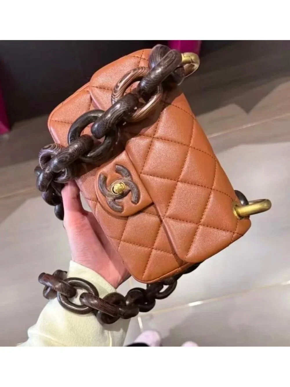 Chanel Lambskin Wood Chain Flap Bag